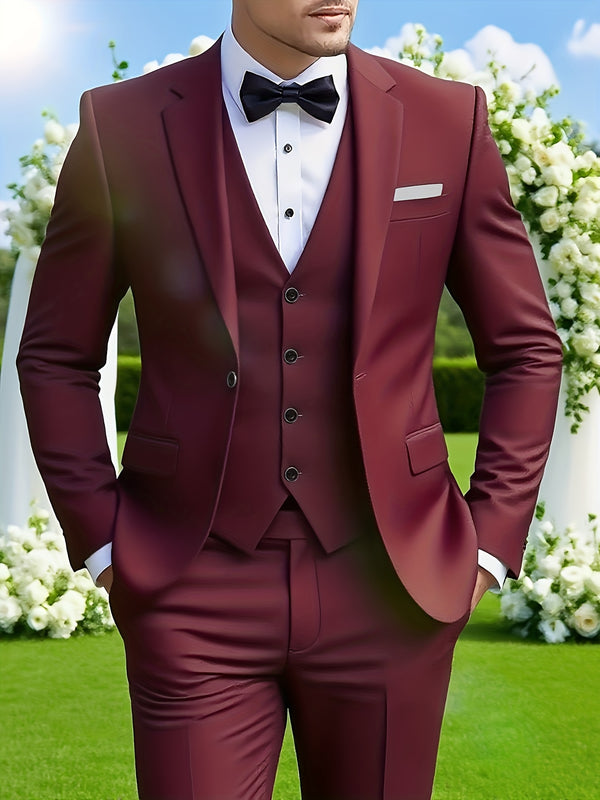 3pcs Men's Suit Set, All-Season Business Wedding Party, Suit Jacket,