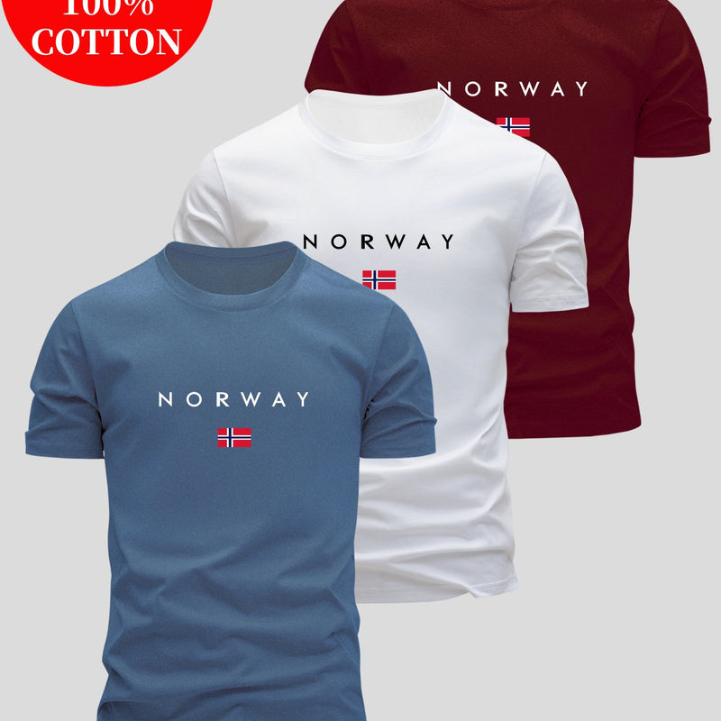 Set of 3 T-Shirts, Casual Summer Tops, Round Neck, Fitted for Men.