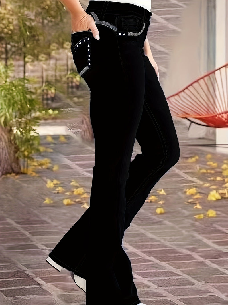 Women's Stretch Jeans, Fashionable Versatile Embroidered Flare Jeans.