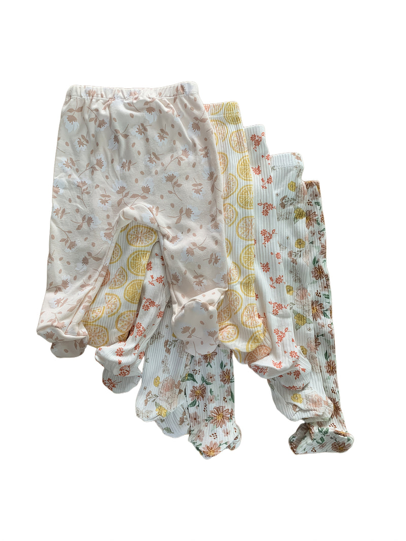 5pcs Baby Girl'S Floral Print Long Socks - Soft Cotton Ribbed Baby Pantyhose.