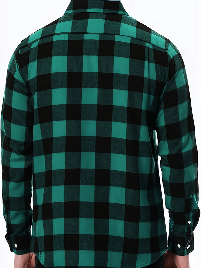 3pcs Men's Plaid Shirts with Top Lapel Long Sleeve.