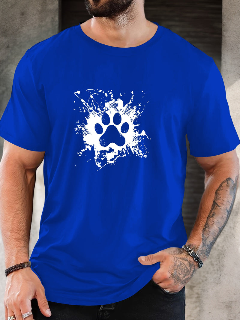 Men'S Casual Summer T-Shirt with Paw Print Design.