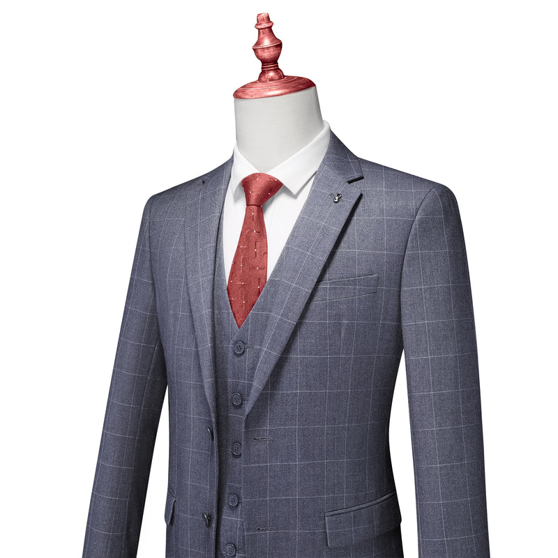 3pcs Men's Slim-Fit Checkered Suit - Notable Suit Suitable for Business.