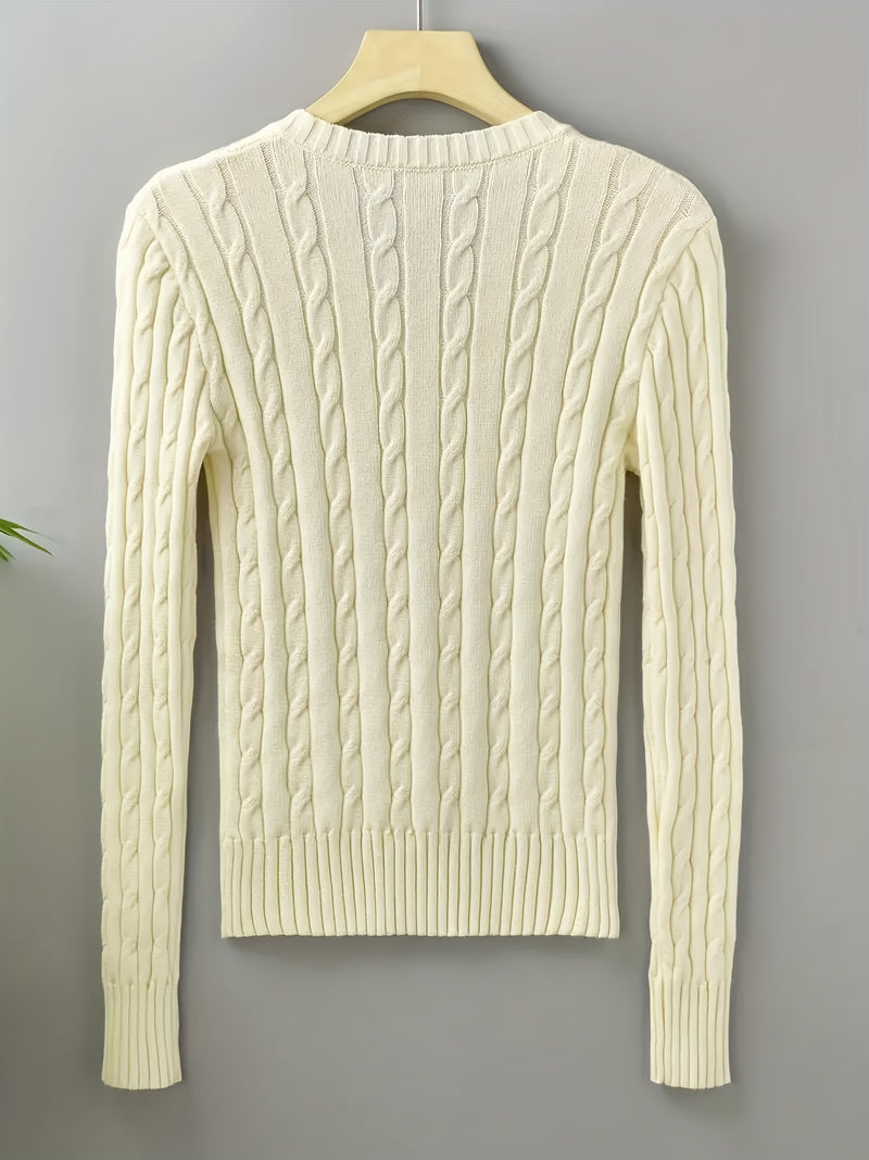 Women's Slim-Fit V-Neck Cable Sweshirt.