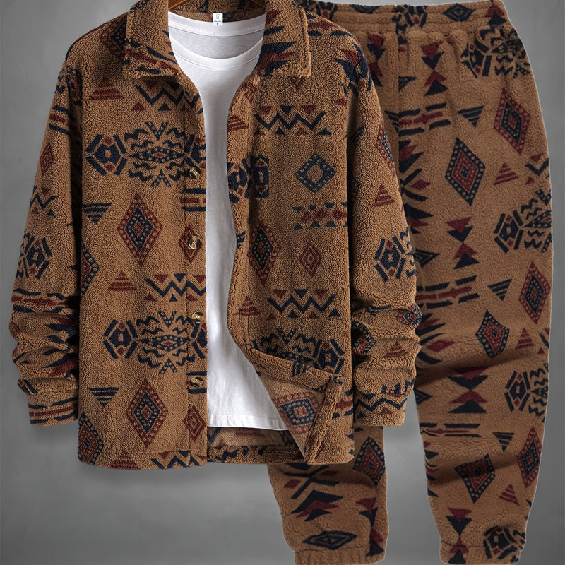 Men's Winter Set: Bohemian Pattern Warm Turn- Collar.
