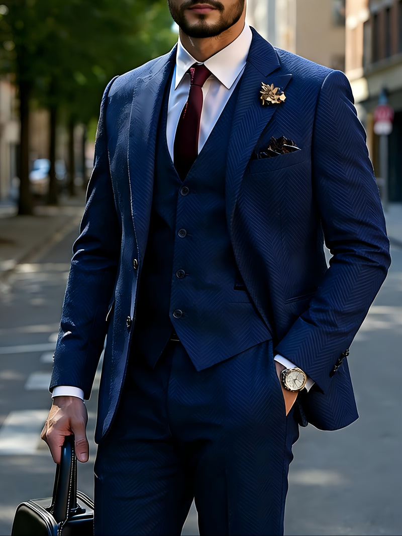 Men's 3pcs Premium Suit: Jacket, Vest, and Trousers Elegant Formal Wear.