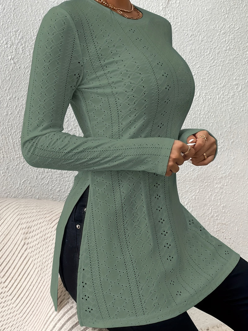 Essential Hollow-Out Elegant Long-Sleeve T-Shirt for Women.