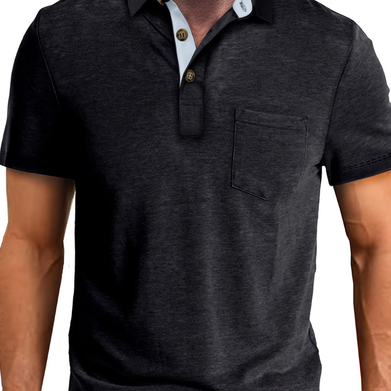 Men's Plaid Collar Pocket T-shirt.