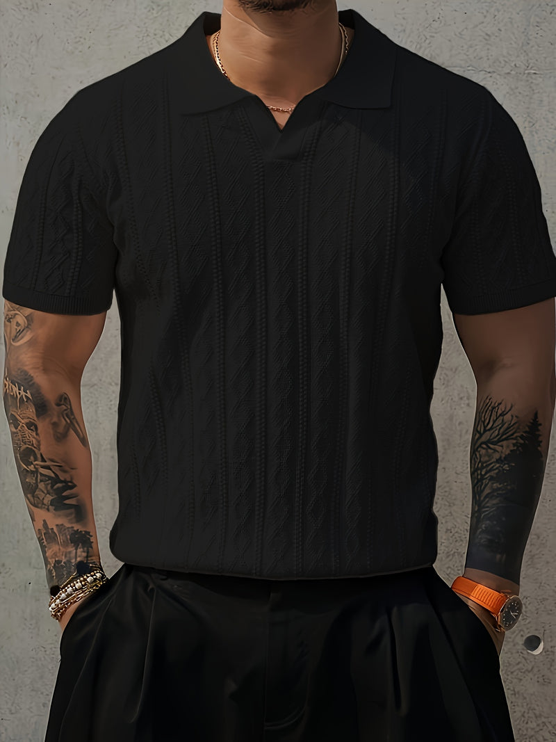 Men's Knit Casual T-Shirt, Fashionable Contrast Color Design.