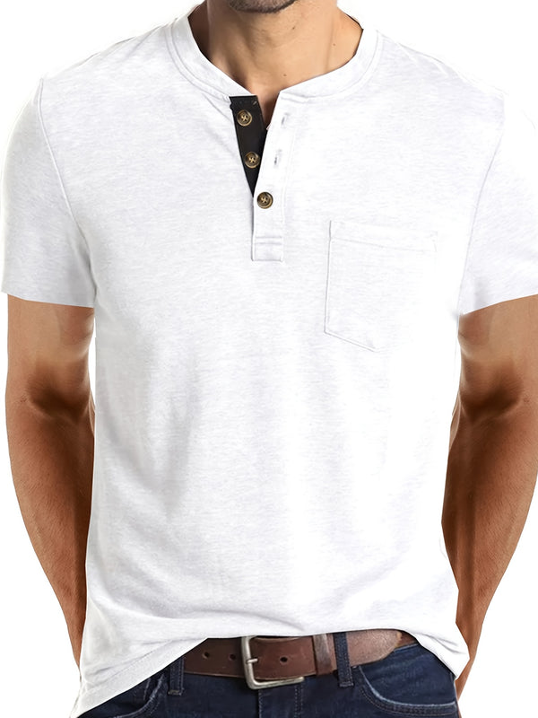 Men's Henley Round Neck Short Sleeve T-Shirt.