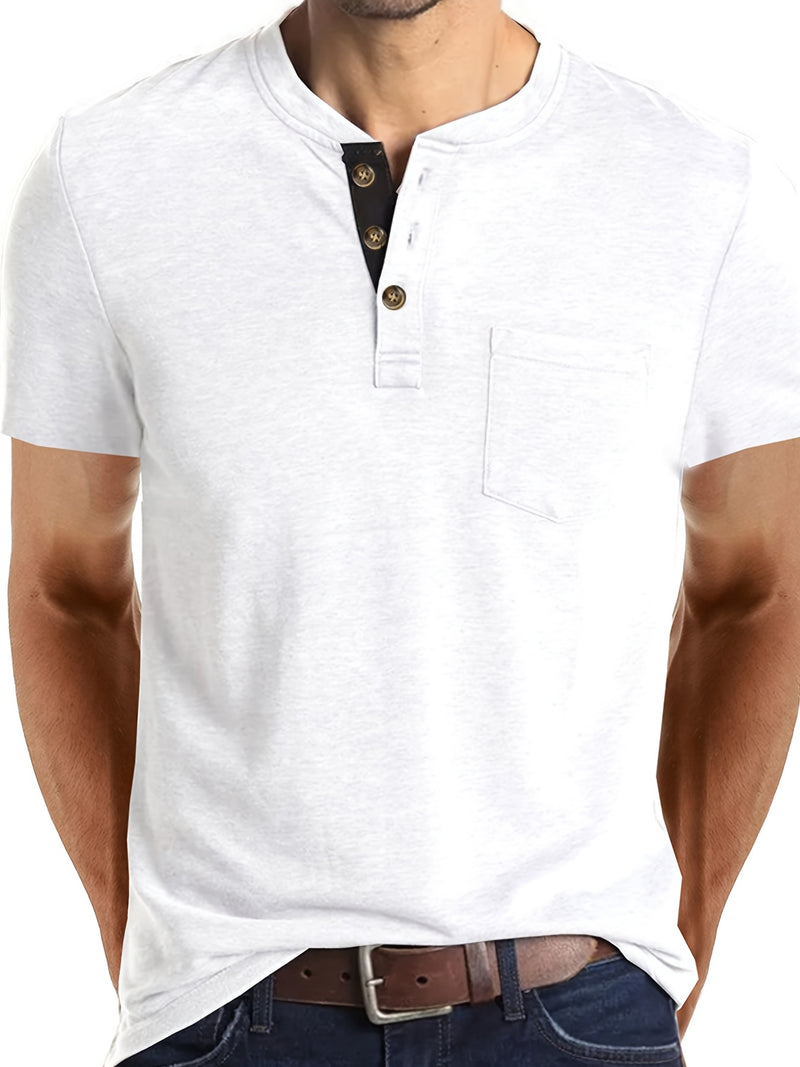 Men's Henley Round Neck Short Sleeve T-Shirt.