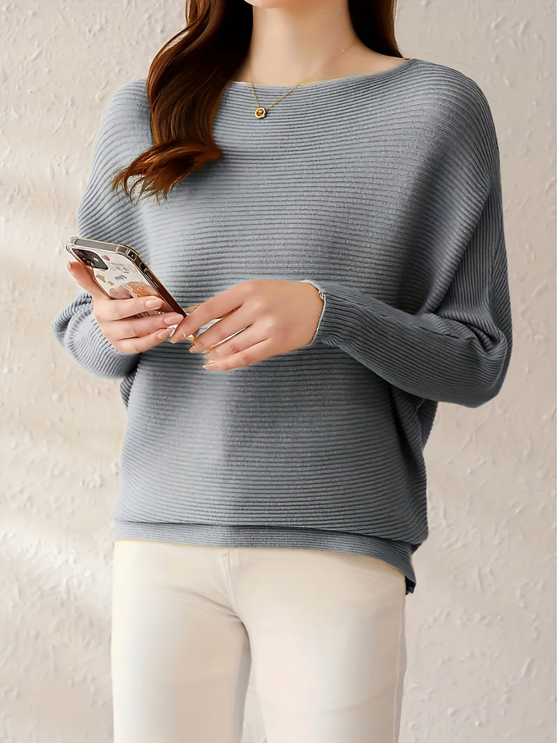 Women's Loose Batwing Sleeve Sweater, Casual Elegant Long Sleeve Top.