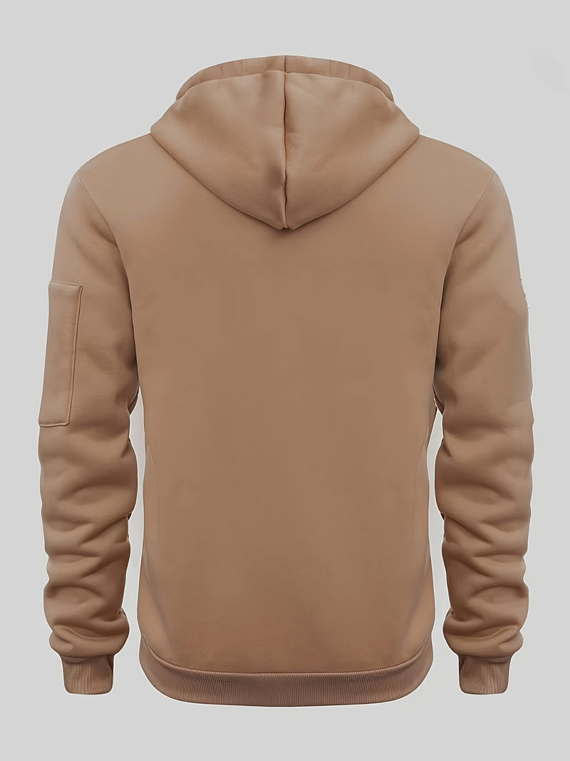 Men's Hoodie. Solid Color Long Sleeve Open Front Hooded Sweatshirt Jacket.