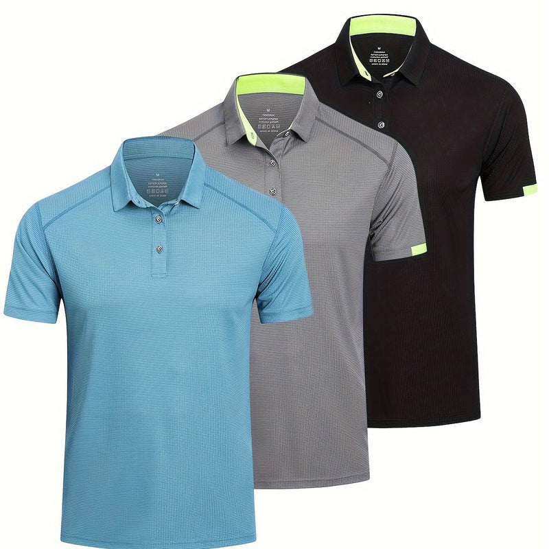 3pcs Mens Shirts Short Sleeve Breathable Quick Dry Golf.