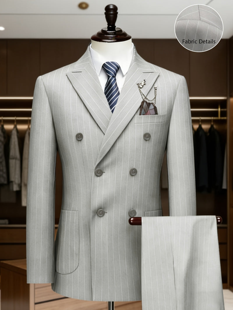 Men's Business Striped Suit, Double-Breasted Two-Piece.
