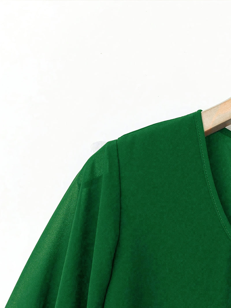 Women's Fashion New Arrival Hot Item Round Neck Chiffon Top with Leaf Print.