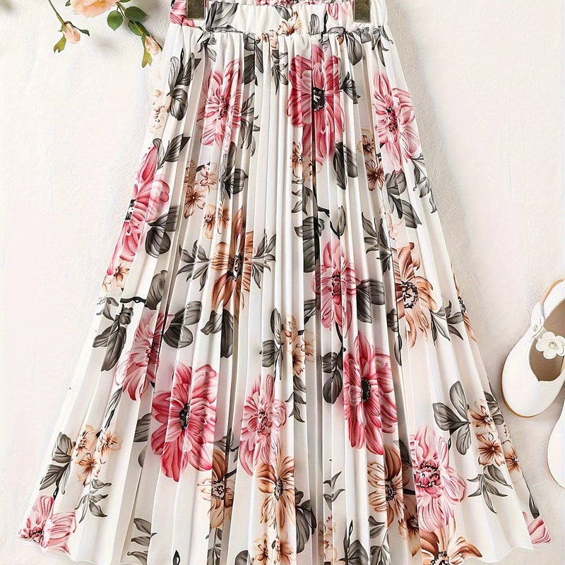 Women'S Pleated Midi Skirt with Peony Print.