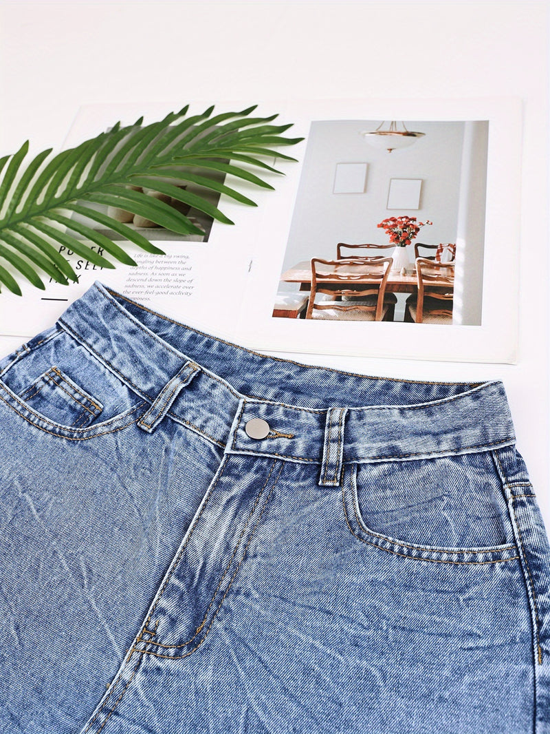 Women's High-Waisted Minimalist Versatile Vintage Wide-Leg Jeans.