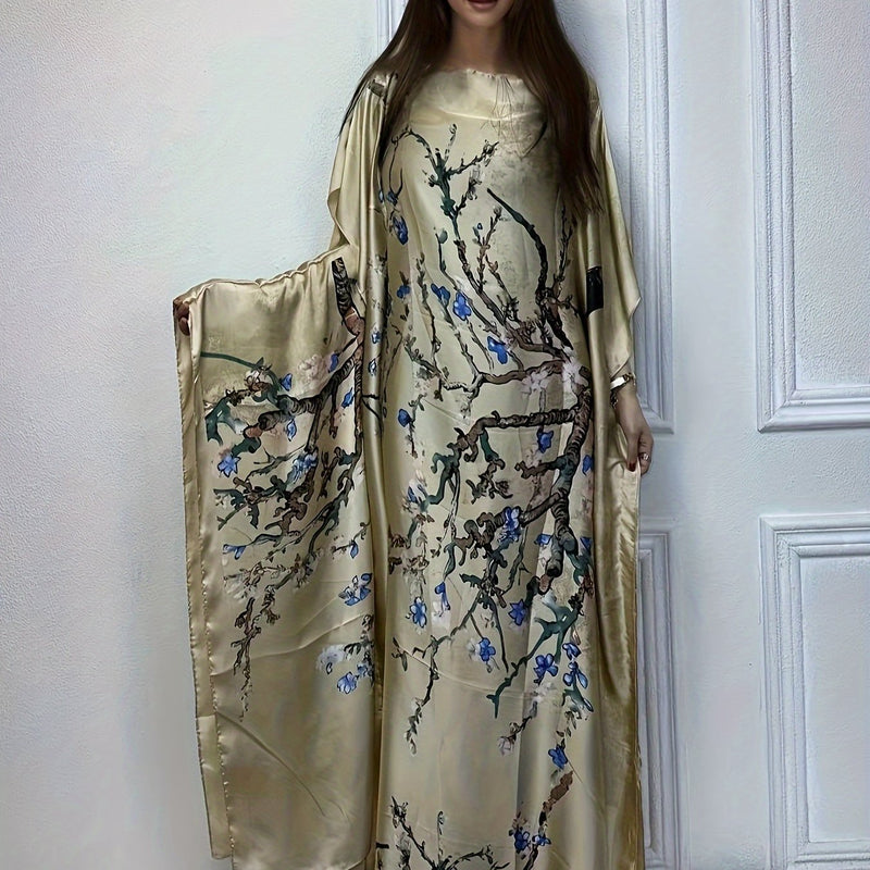Women’s Tree Print Crew Neck Kaftan Dress.
