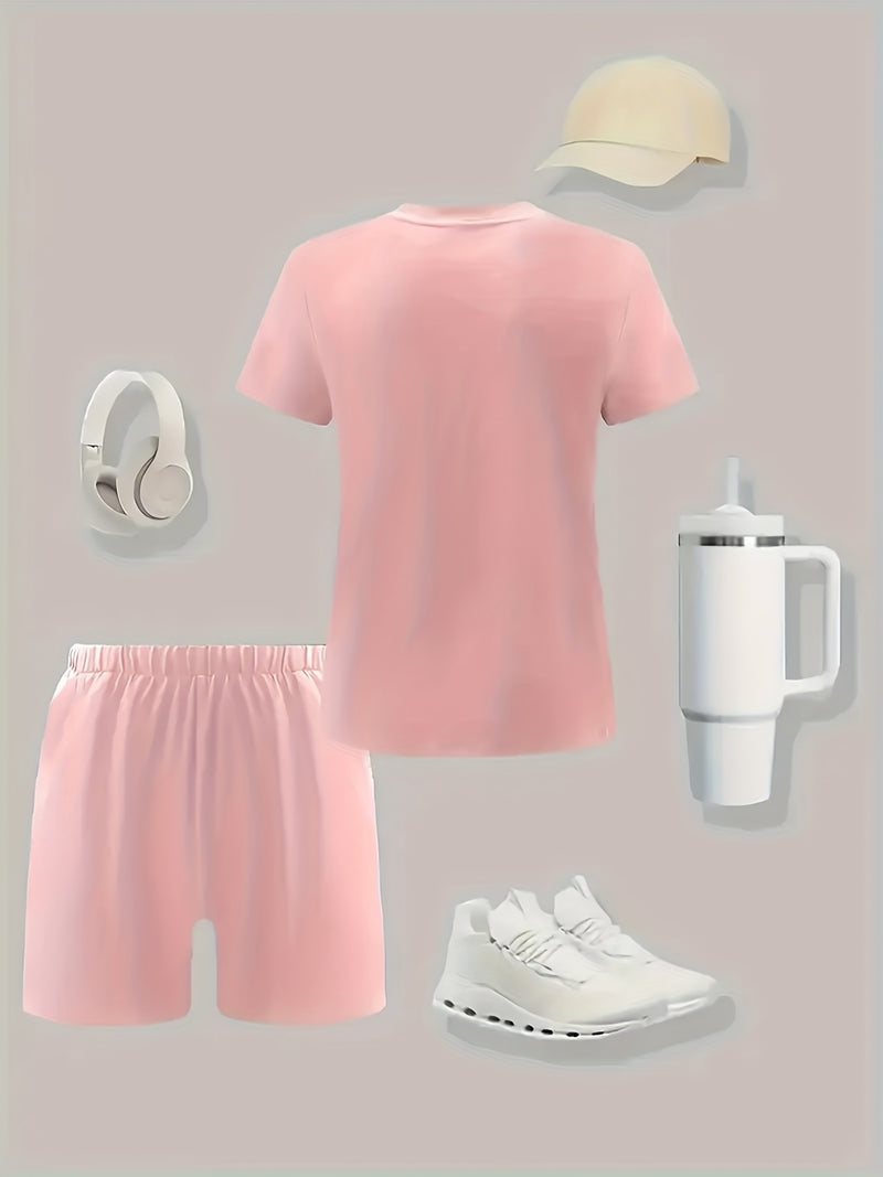 3pcs Women's Sportswear Including T-Shirts And Shorts, Two-Piece Outfits.