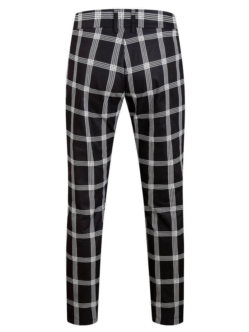 2pcs Men'S Casual Fashion Patchwork Plaid Suit | Non-Stretch Fabric.