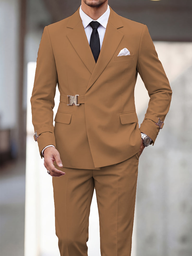 Men's 2pcs Suit Slim Fit Solid Jacket and Pants Set.