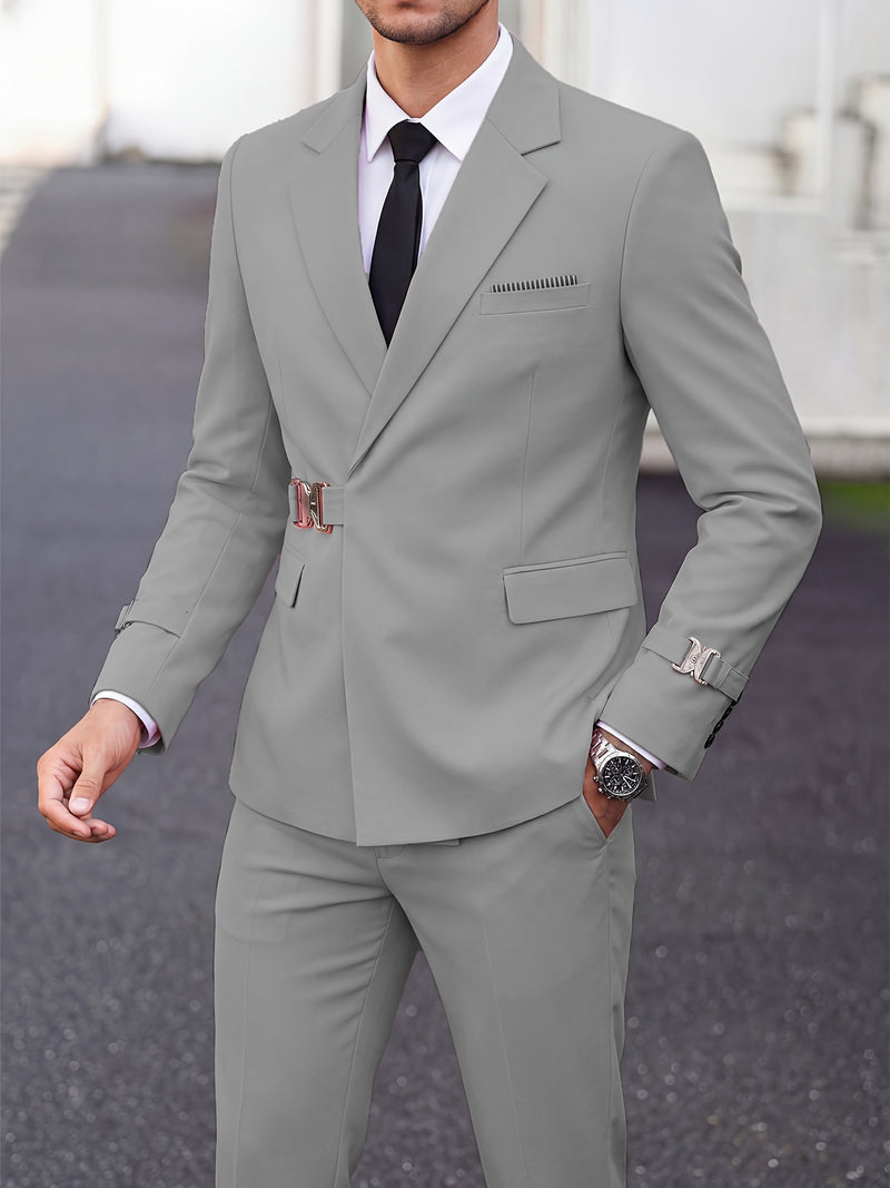 Men's 2pcs Suit Slim Fit Solid Jacket and Pants Set.