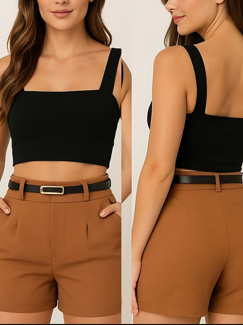 Women's Elegant Solid Color High-Waisted Pocket Fashion Shorts 4pcs.