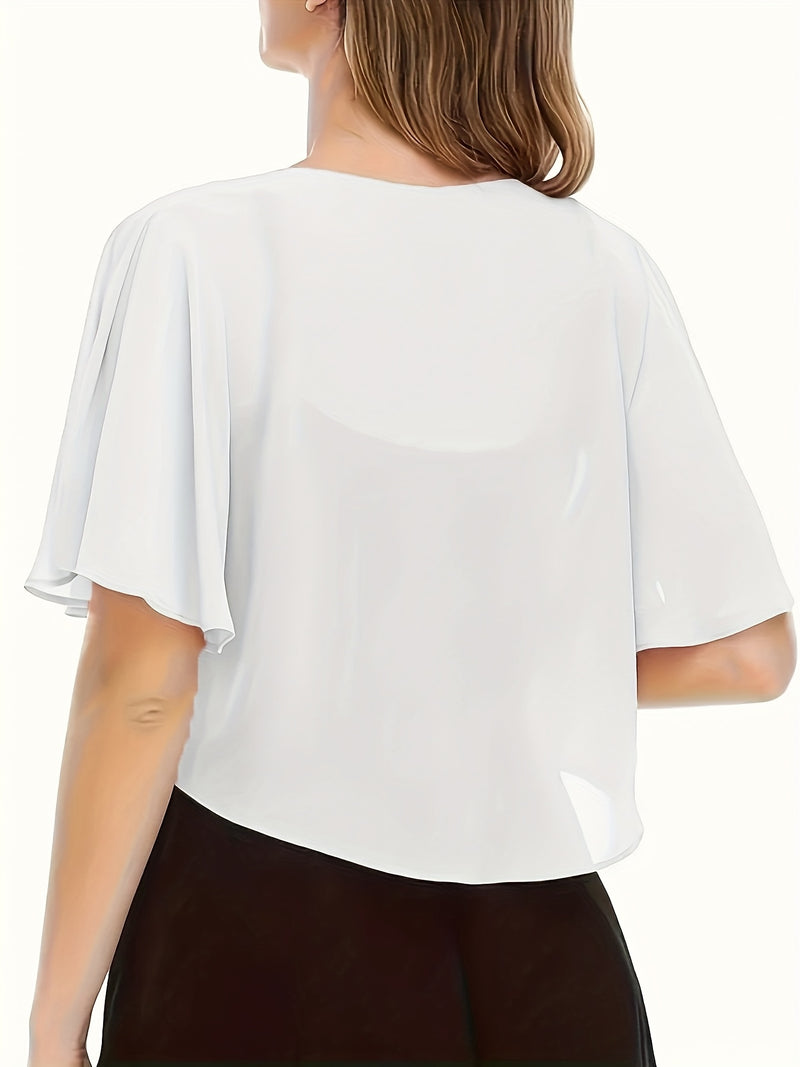 Women's Solid Color Short Sleeve Shirt Cardigan.