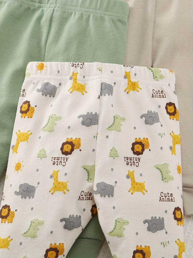 Six-Piece Set of Comfortable Cartoon Panda And Lion Print Long Pants for Baby.