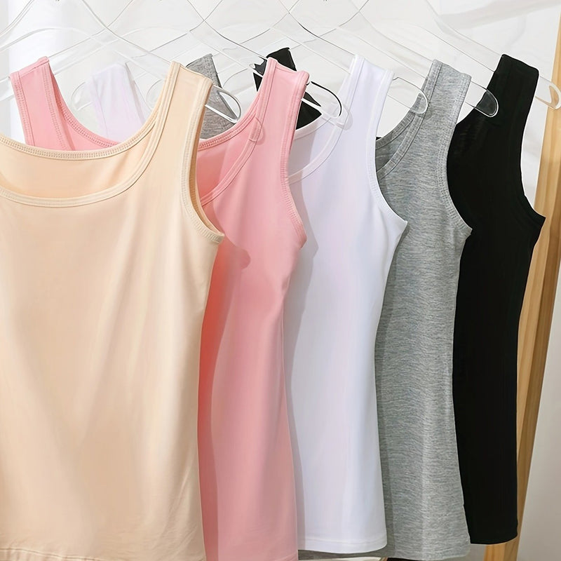 5pcs Plus-Size Women's Vest Set, Versatile Sleeveless Tank Tops.