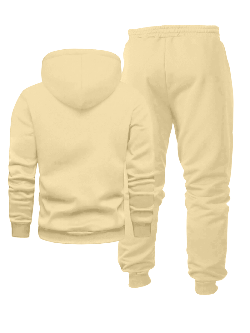 Men's Fashion Slogan Hoodie Four-Piece Set with Drawstring Elastic.