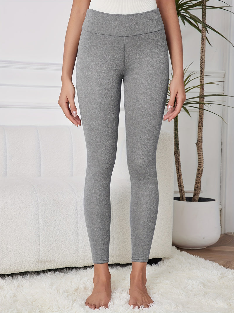 3pcs -Lined Solid Color Skin-Tight Leggings, Autumn/Winter.