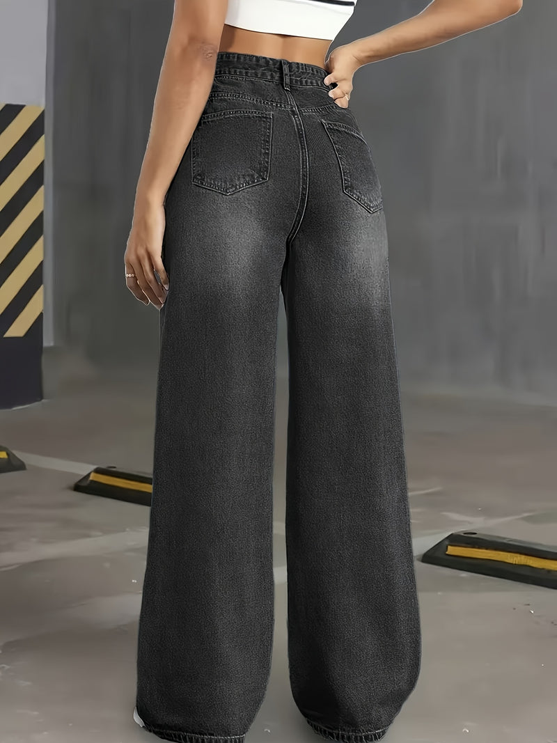 Women’s Wash Straight Leg Pants - Washed Mid-Stretch Jeans.