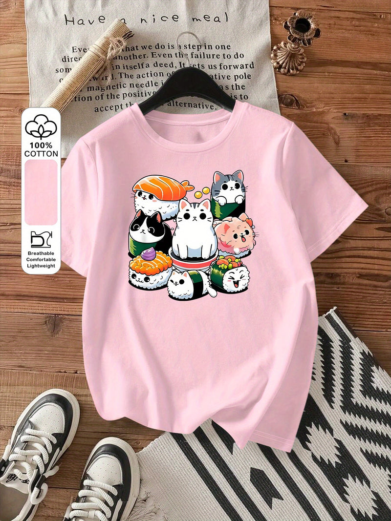 Women's Summer Casual Short Sleeve Round Neck T-Shirt.