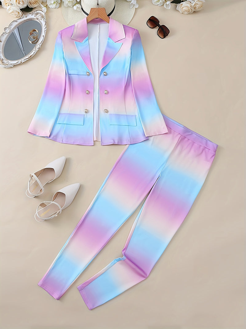 Women’s New Chain Print Double-Breasted Suit Set for Attracting Wealth.