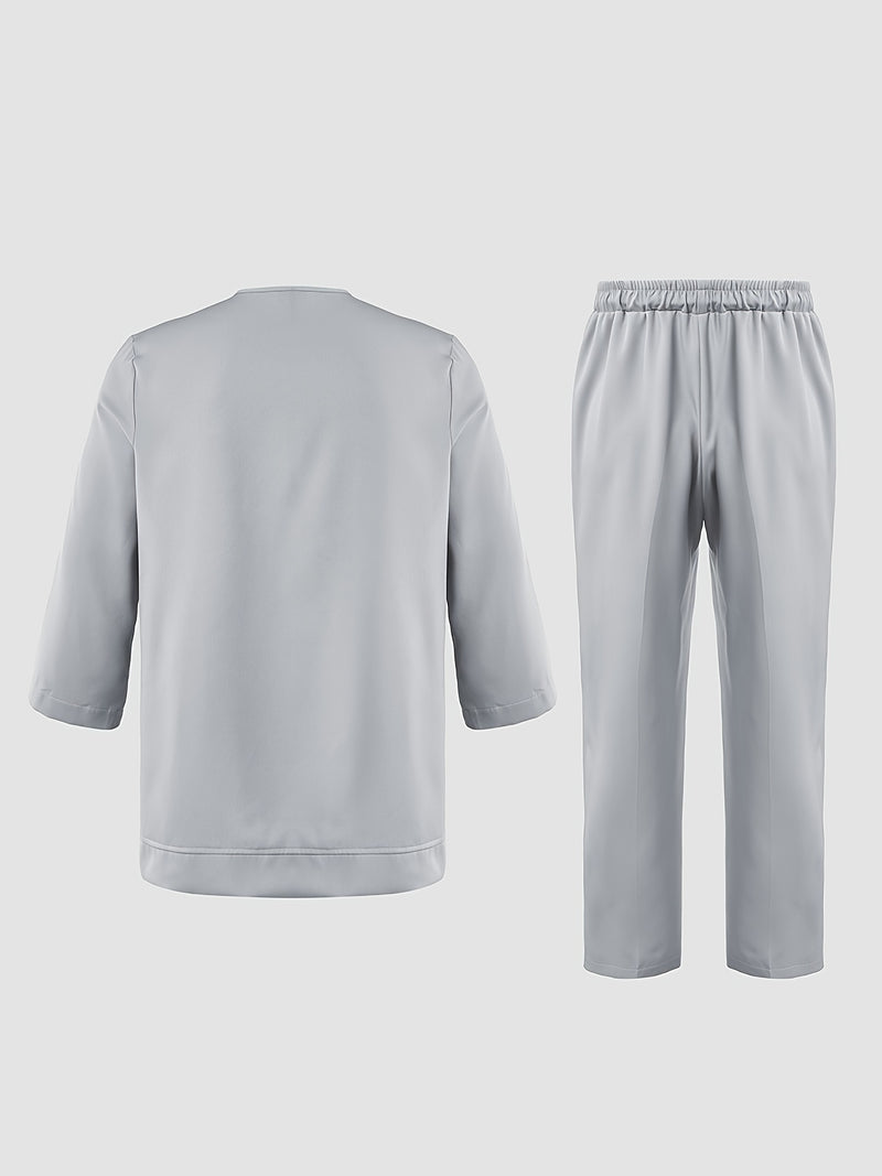 Men's Casual 2pcs Set, Round Neck, Short Sleeve, Zipper, Faux Pocket Design.