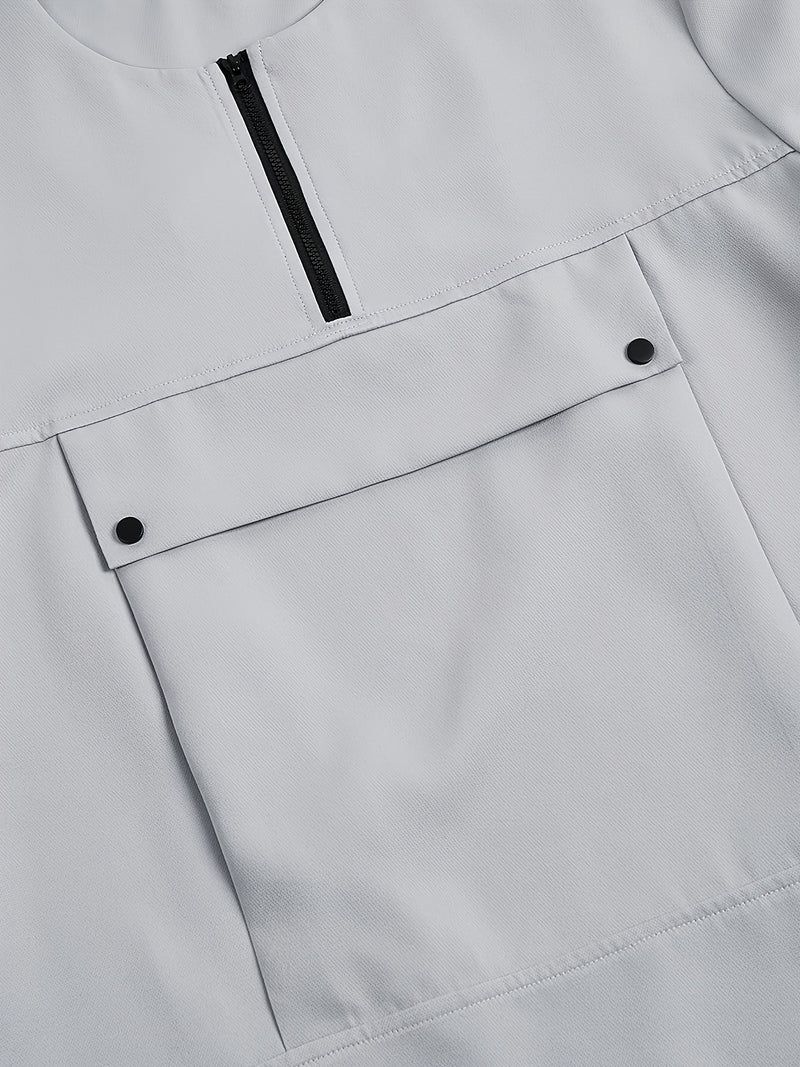 Men's Casual 2pcs Set, Round Neck, Short Sleeve, Zipper, Faux Pocket Design.