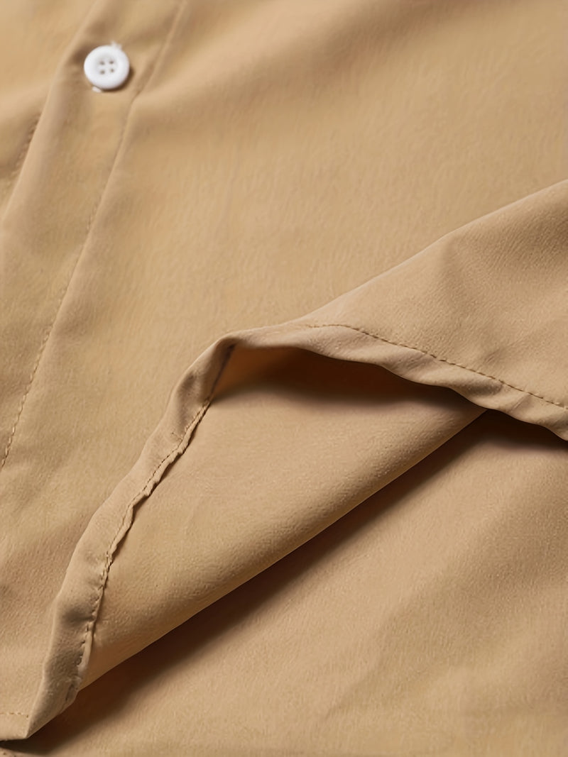 2pcs Printed Men's Summer Short Sleeve Button Shirt and Long Pants Set.