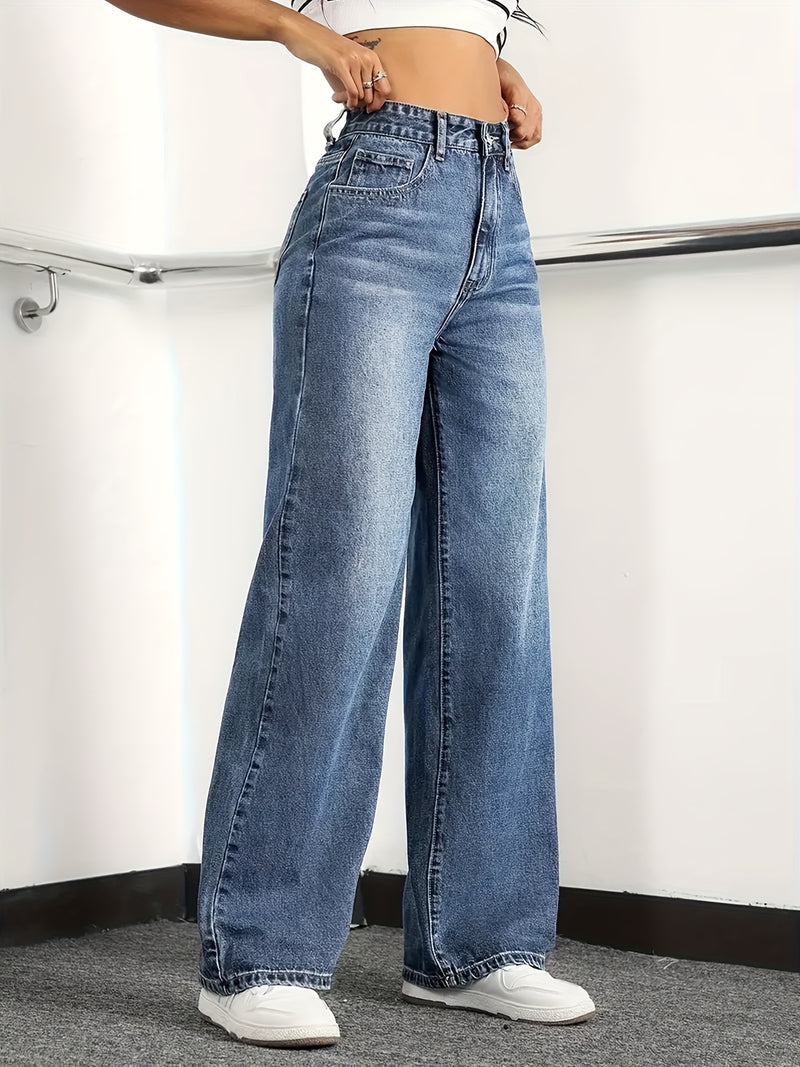 Blue Loose Straight-leg Jeans for Women.