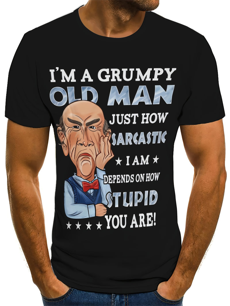 Men's Fashion T-Shirt with 3D Digital Print and Old for Man Lettering.