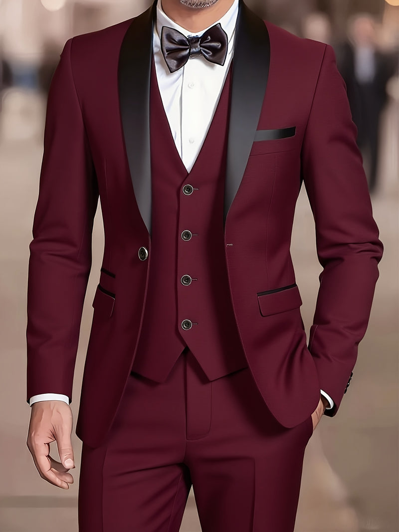 Three-Piece Suit, Business Formal Wear Set, Suit + Trousers + Vest.