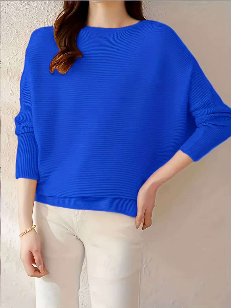 Women's Loose Batwing Sleeve Sweater, Casual Elegant Long Sleeve Top.