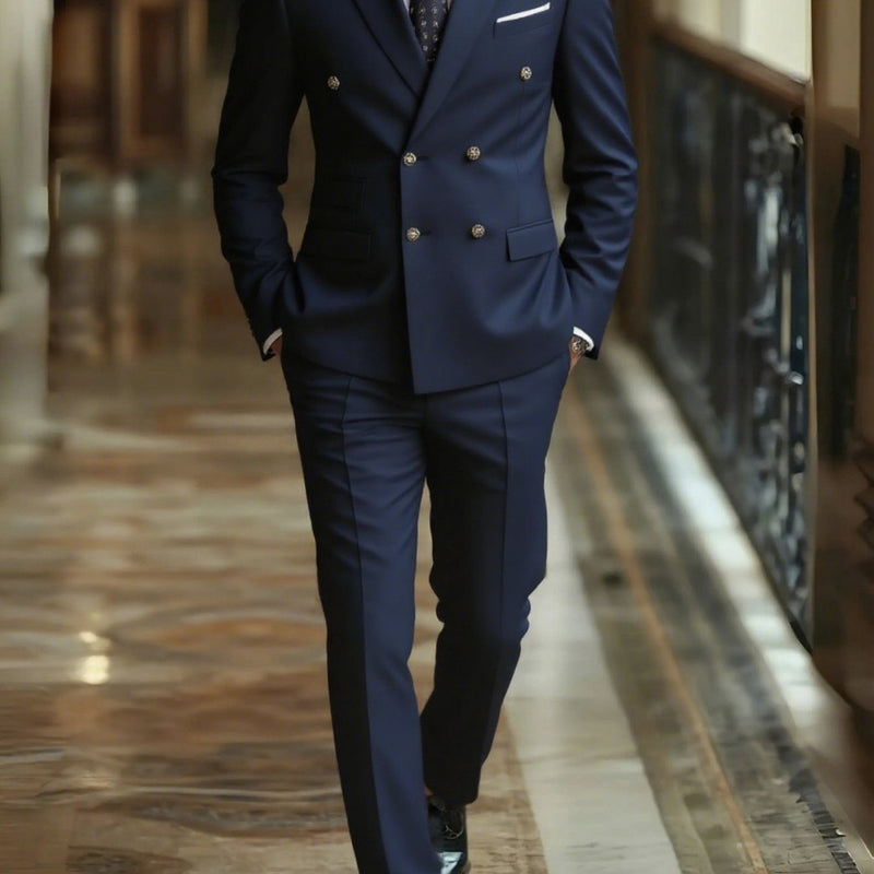 2pcs Men's Slim-Fit Black Suit Set.