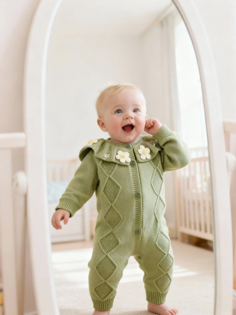 Infant Baby Girl Ruffle Collar White Floral Embroidery Cardigan.