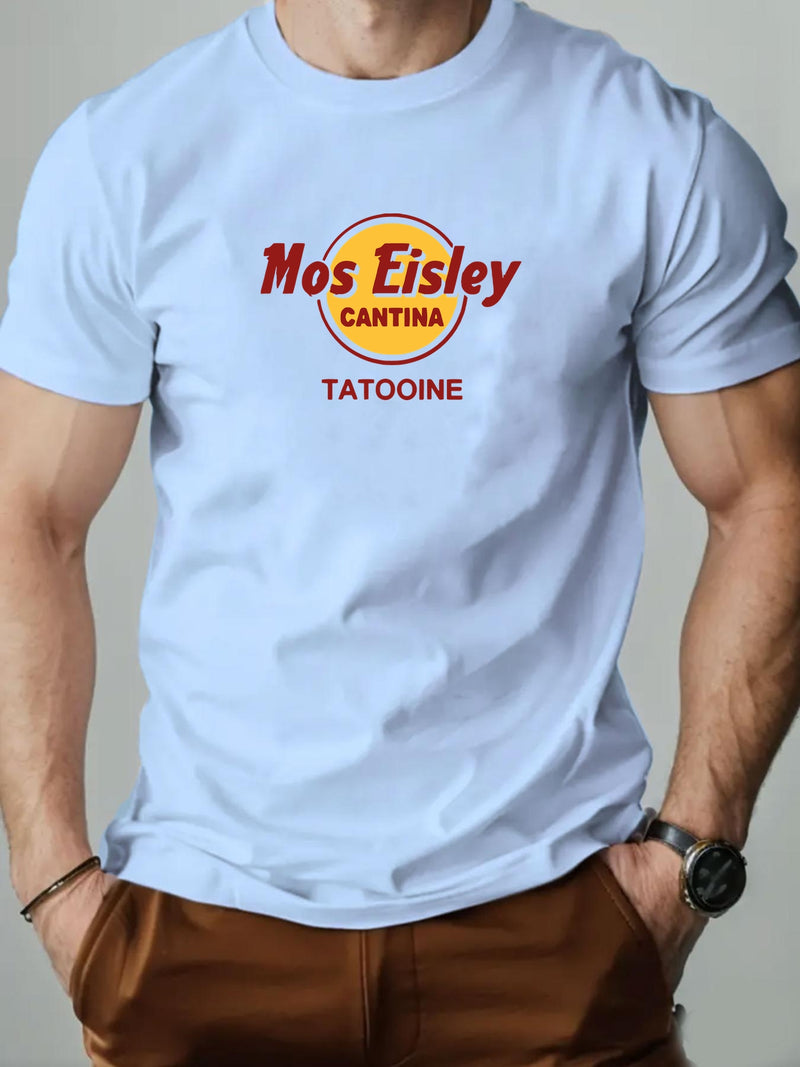 Men's Mos Eisley Cantina Logo Pattern Summer Casual Short-Sleeve T-Shirt.