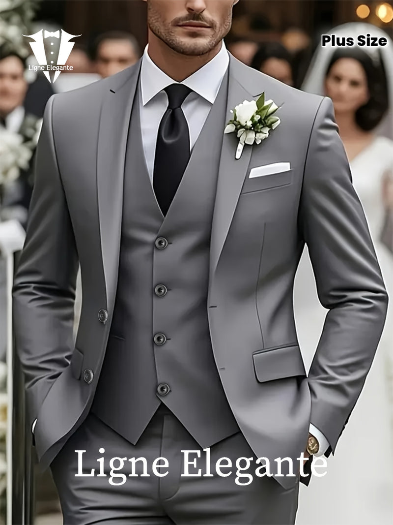 Men's 3pcs Suit Set, Premium Notch Lapel Suit, Plus Size Men's Suit Set.