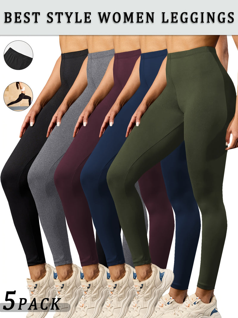 Set of 5 Ultra-Soft Athletic Leggings for Women, Designed for Workouts.