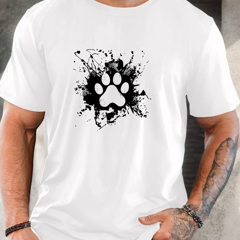 Men's Casual Summer T-Shirt with Paw Print Design.