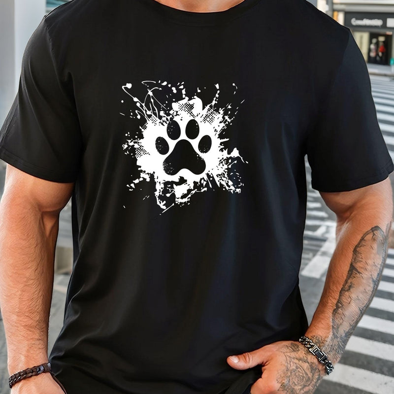 Men's Casual Summer T-Shirt with Paw Print Design.